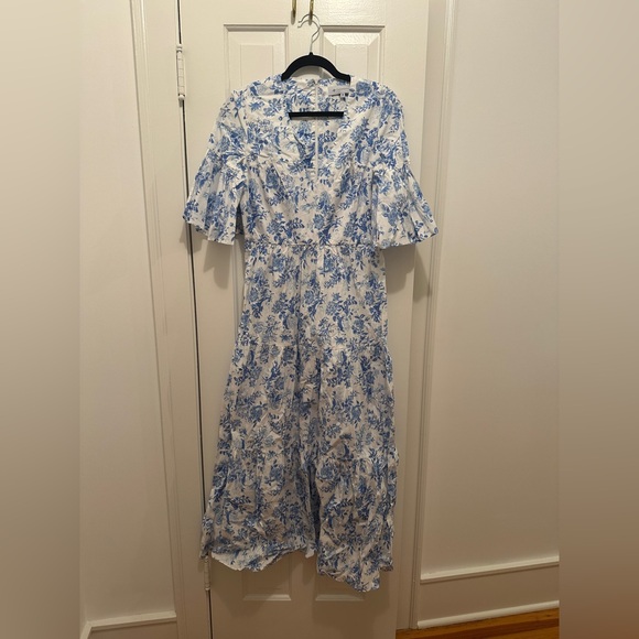 Tuckernuck Ginger Midi Dress in Blue and White Floral Toile - Picture 3 of 7